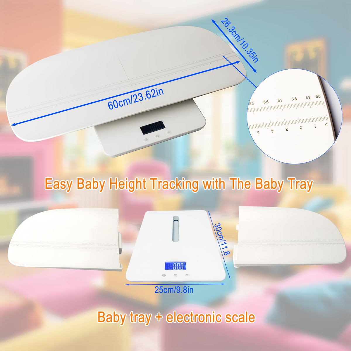 Baby Scale with Measuring Tray, LCD, 3 Weighing Modes C88333