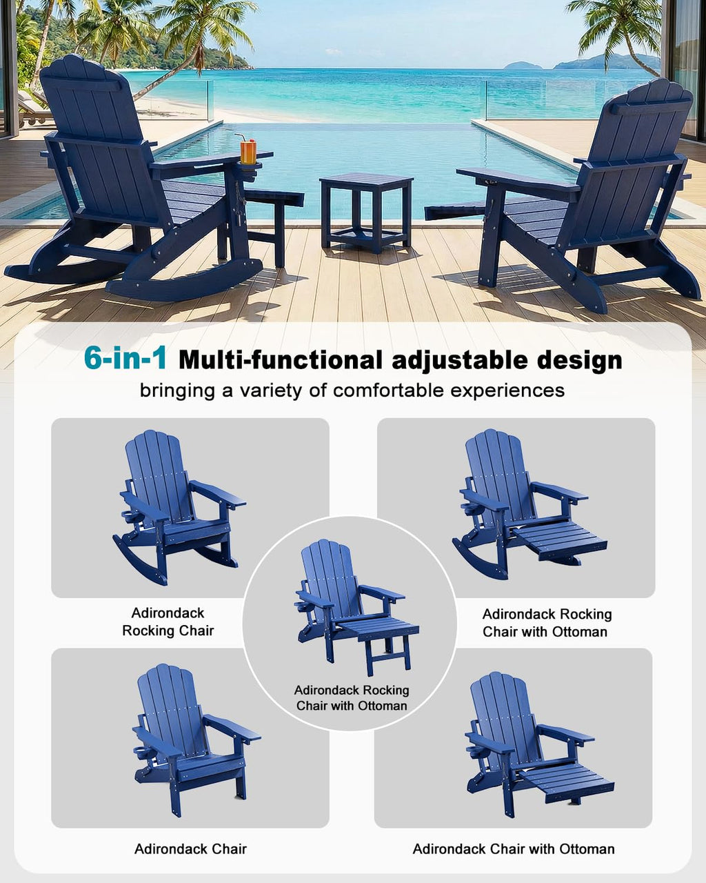Folding Adirondack Rocking Chair with Ottoman P9803