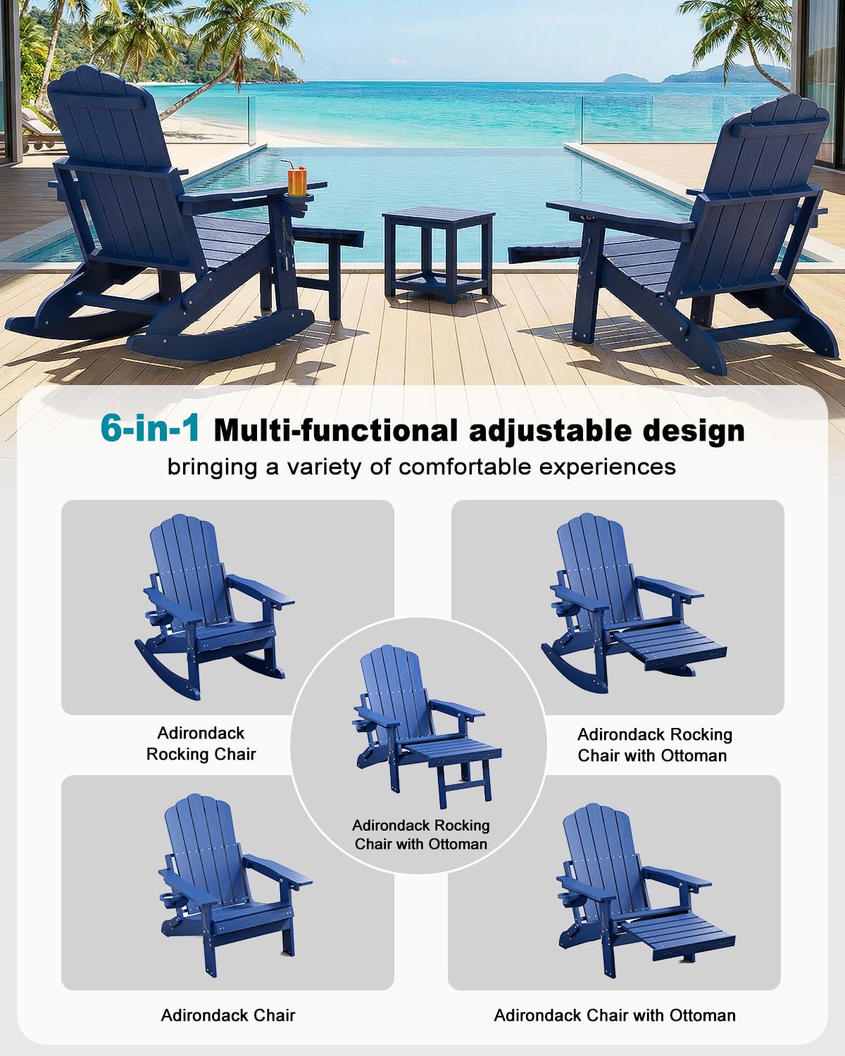 Folding Adirondack Rocking Chair with Ottoman P9803