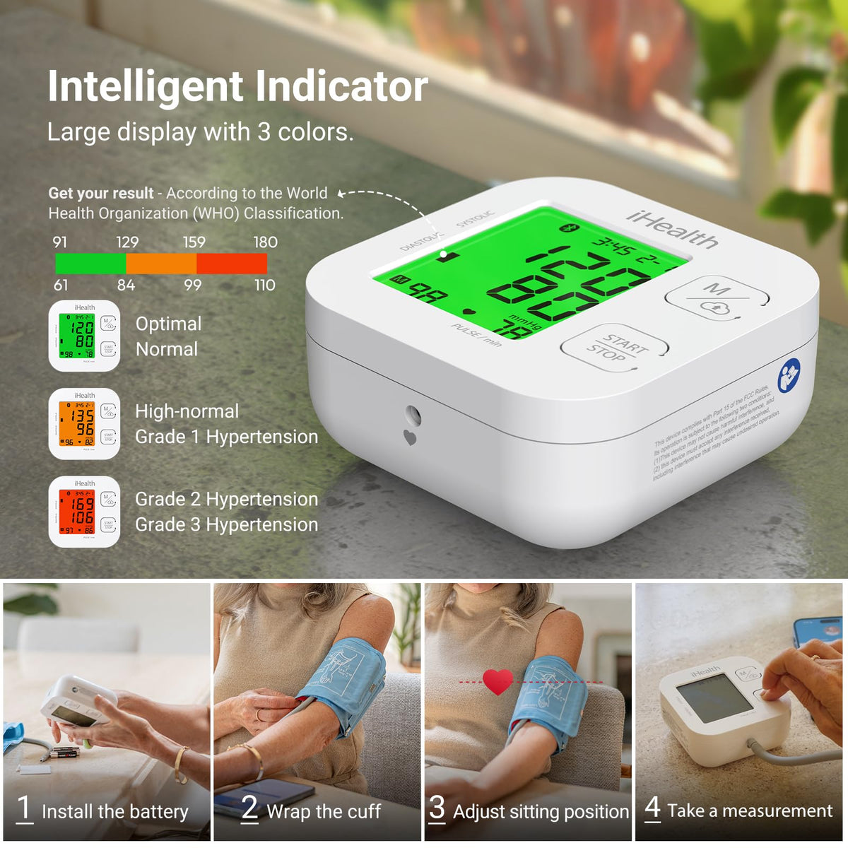 Upper Arm Blood Pressure Monitor with Wide-Range Cuff V2281