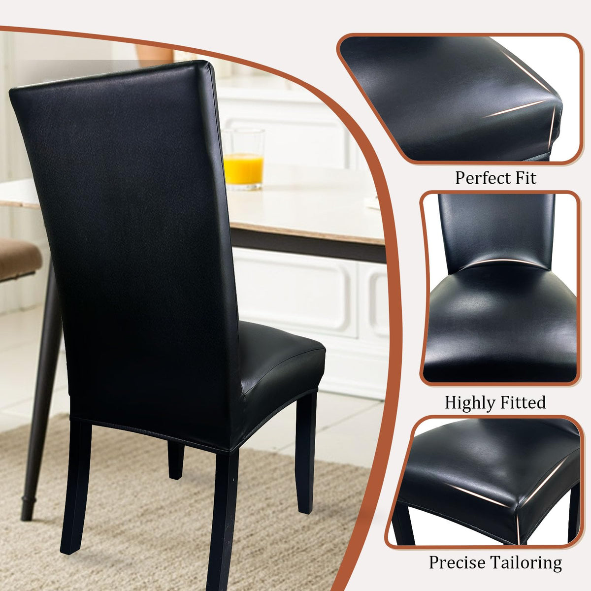 Pu Leather Dining Chair Covers Set of 6 Black Q348336