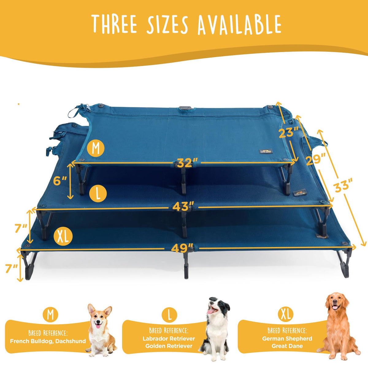 Large Elevated Dog Cot with Non-Slip Feet, Dark Blue R322