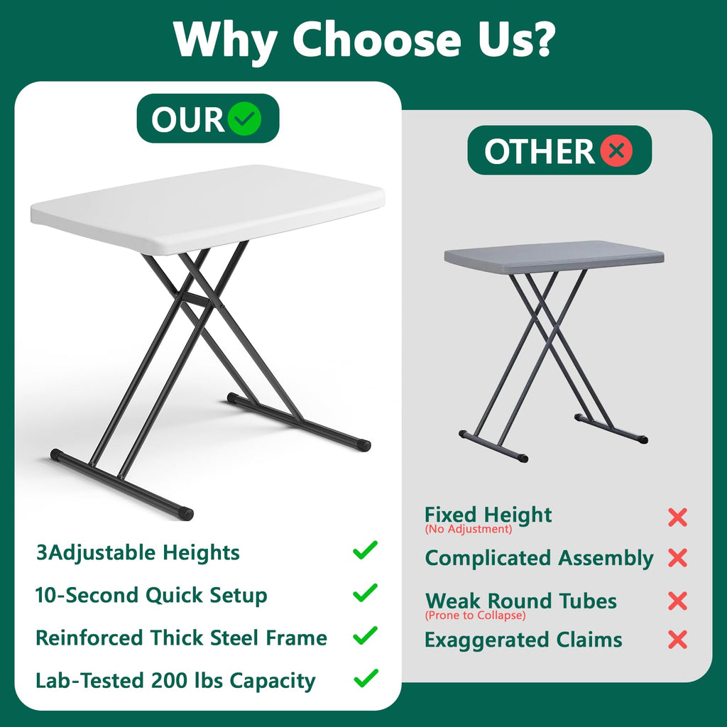 Folding Table 30 Inch Adjustable Height White Granite R231166