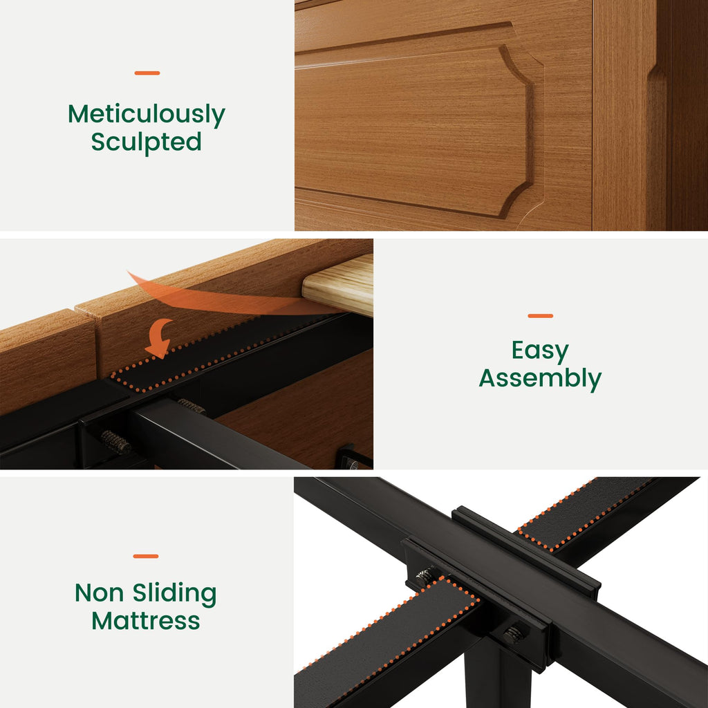 King Bed Frame with Headboard and Storage 4 Drawers Brown Y640