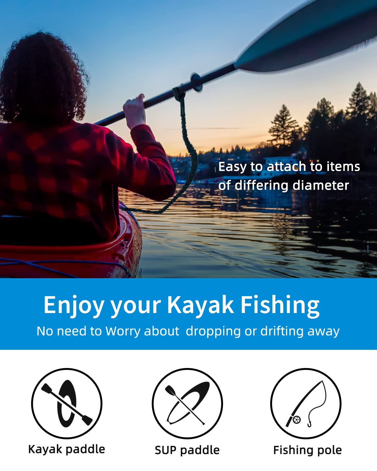 Stretchable Kayak Paddle Leash 4-7ft N41998