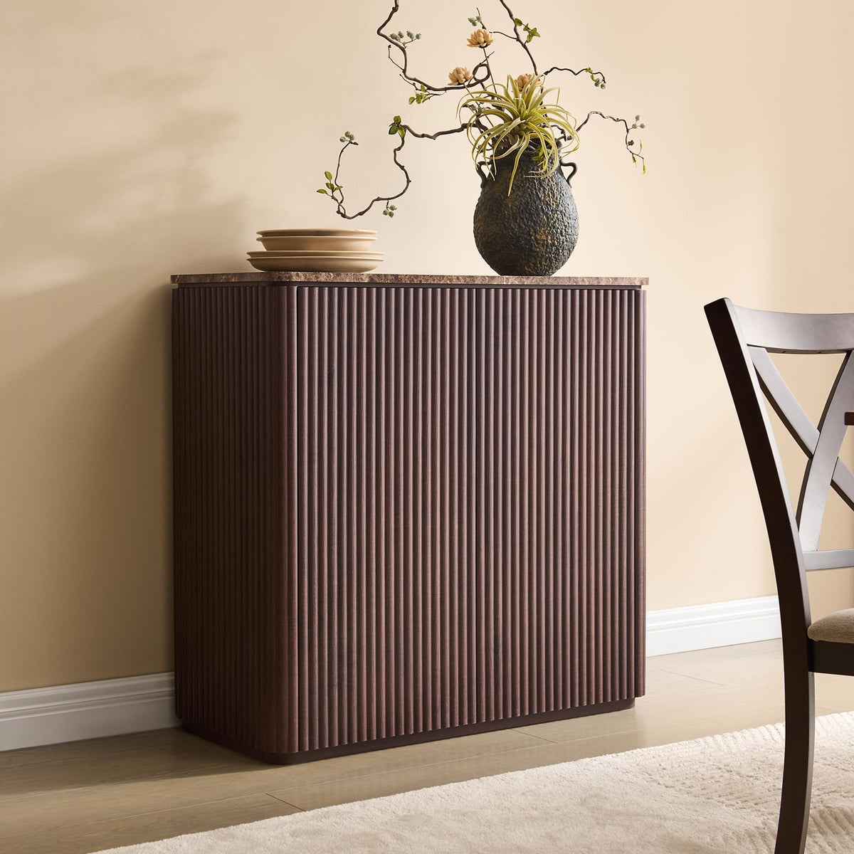 34" Dark Oak Fluted Sideboard Cabinet Z3911