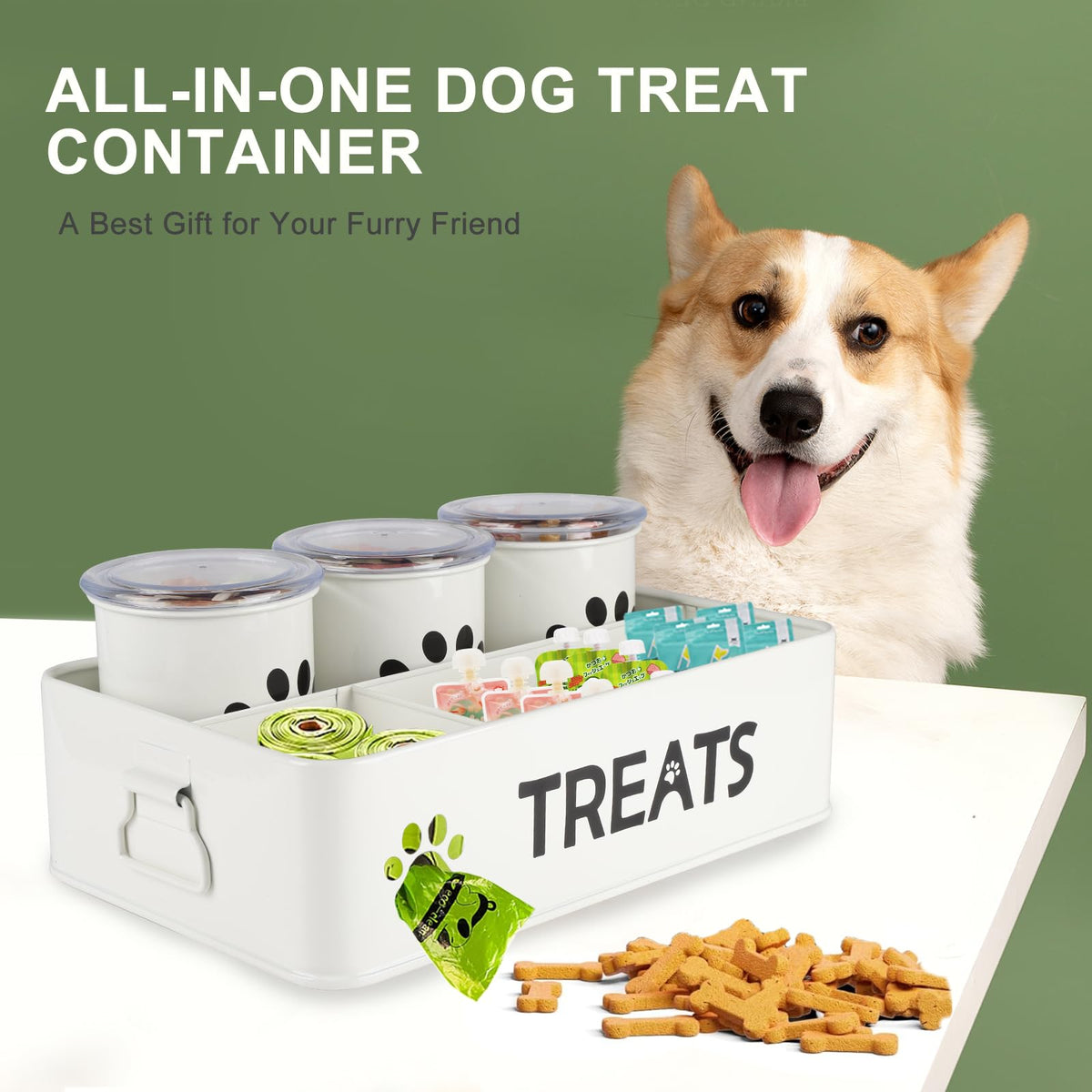 28oz Metal Dog Treat Container Set of 3 White X351