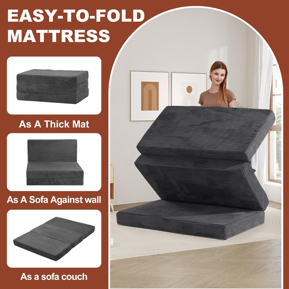 6-Inch Tri-Fold Foldable Mattress T998