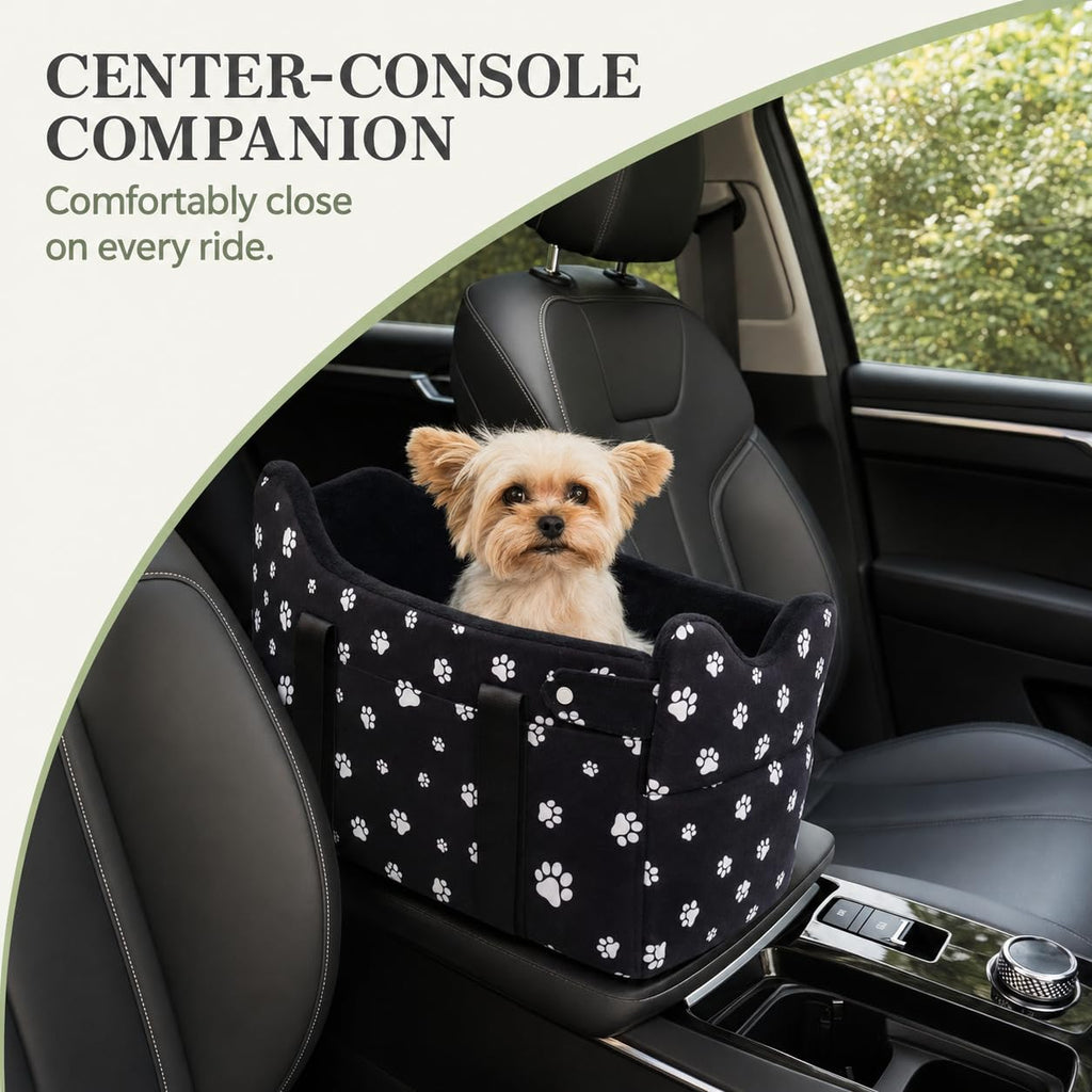 Center Console Dog Car Seat for Small Dogs Under 15 lbs Black D7469