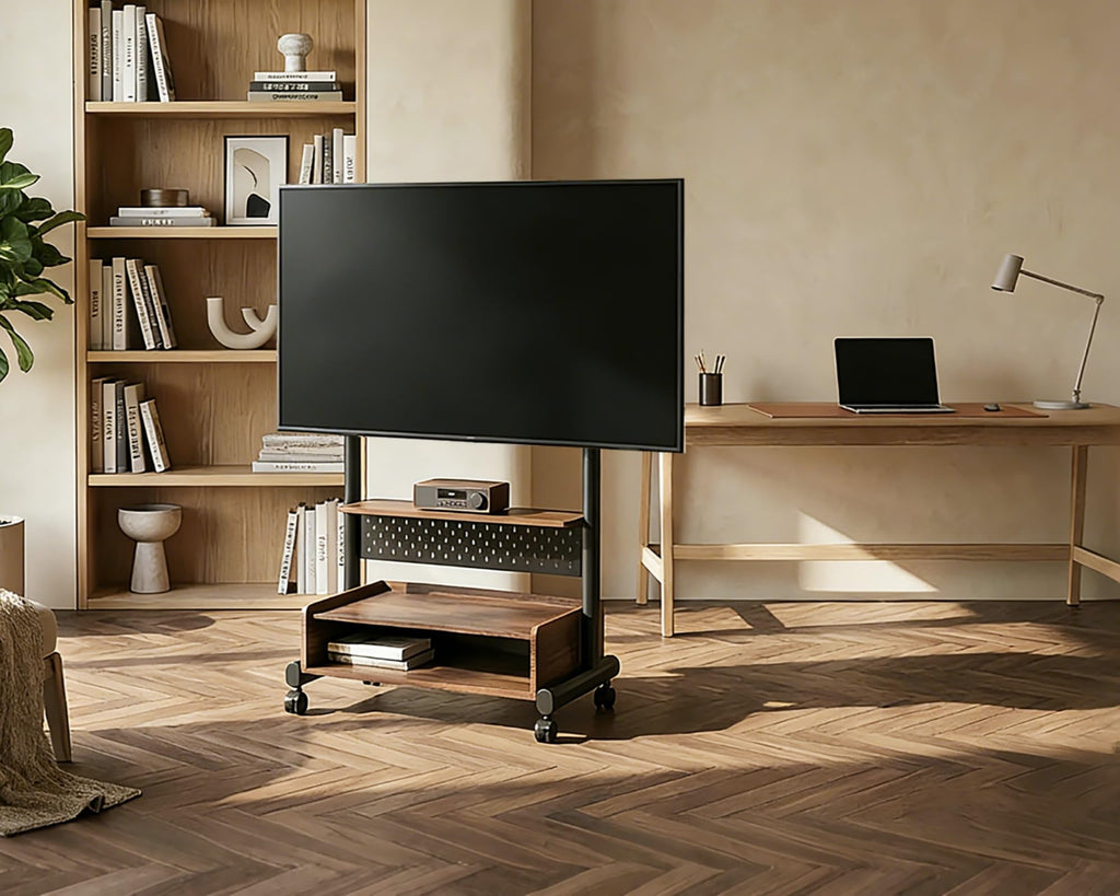 Rolling TV Floor Stand for 40-85in TVs, Height-Adjustable, Walnut H808966