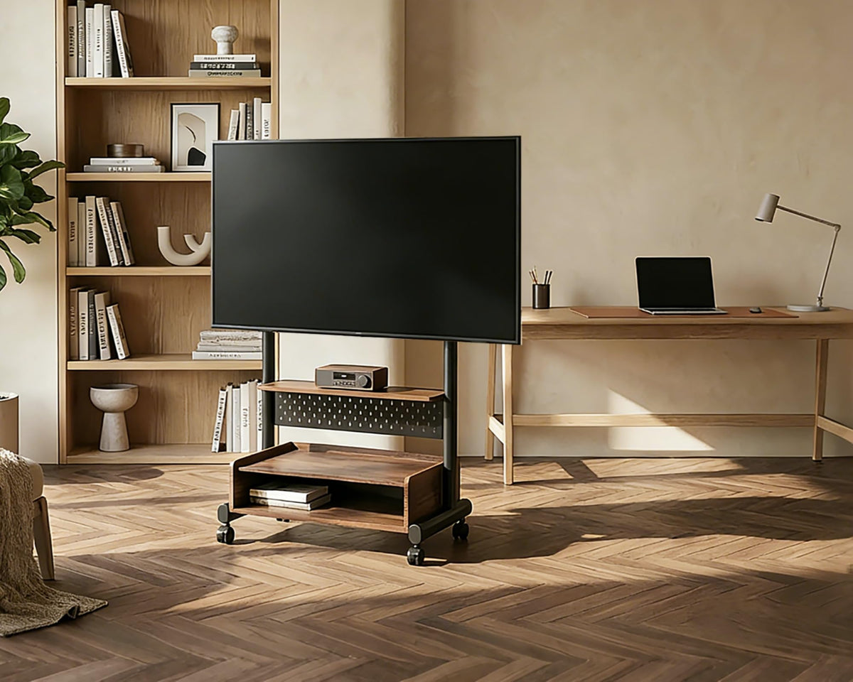 Rolling TV Floor Stand for 40-85in TVs, Height-Adjustable, Walnut H808966