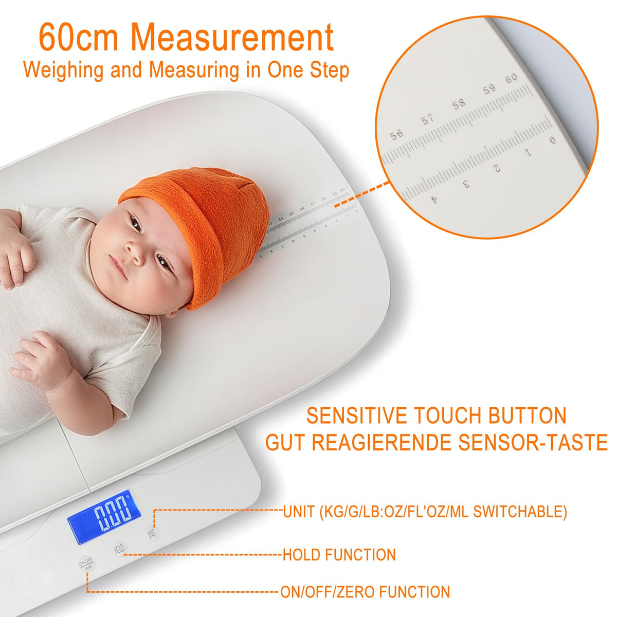 Baby Scale with Measuring Tray, LCD, 3 Weighing Modes C88333
