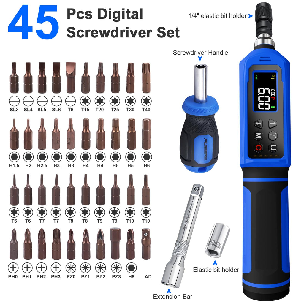 46 Pcs Digital Torque Screwdriver Set 1/4" Adjustable Q896
