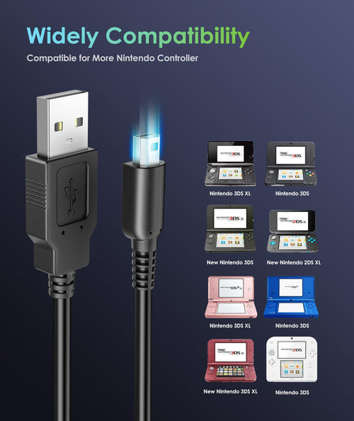 2 Pack 4FT USB Charging Cable for 3DS 2DS DSi Black S3365