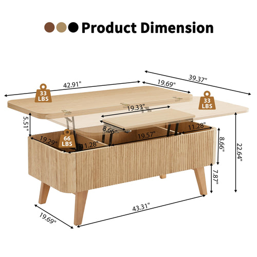 3 in 1 Lift Top Convertible Coffee Table with Storage G7326