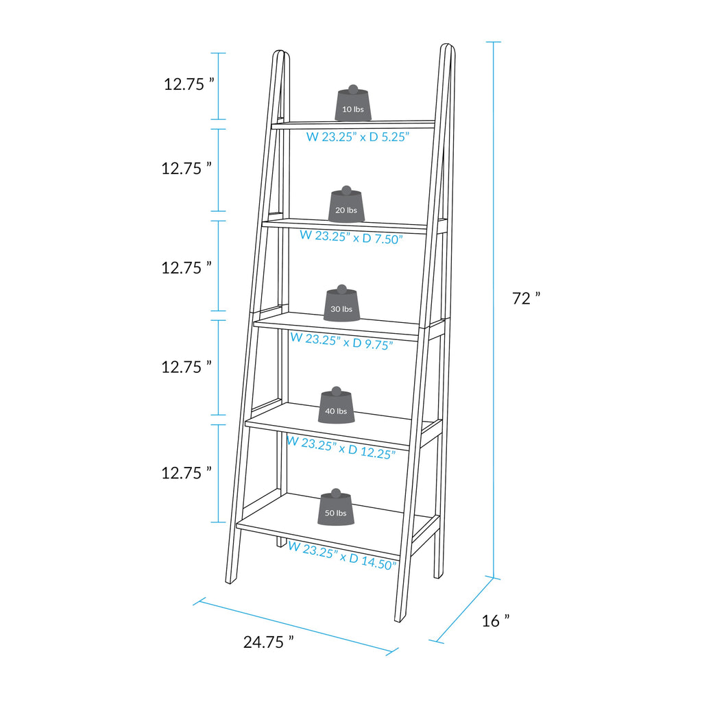 Solid Wood 5-Shelf Ladder Bookcase M6087