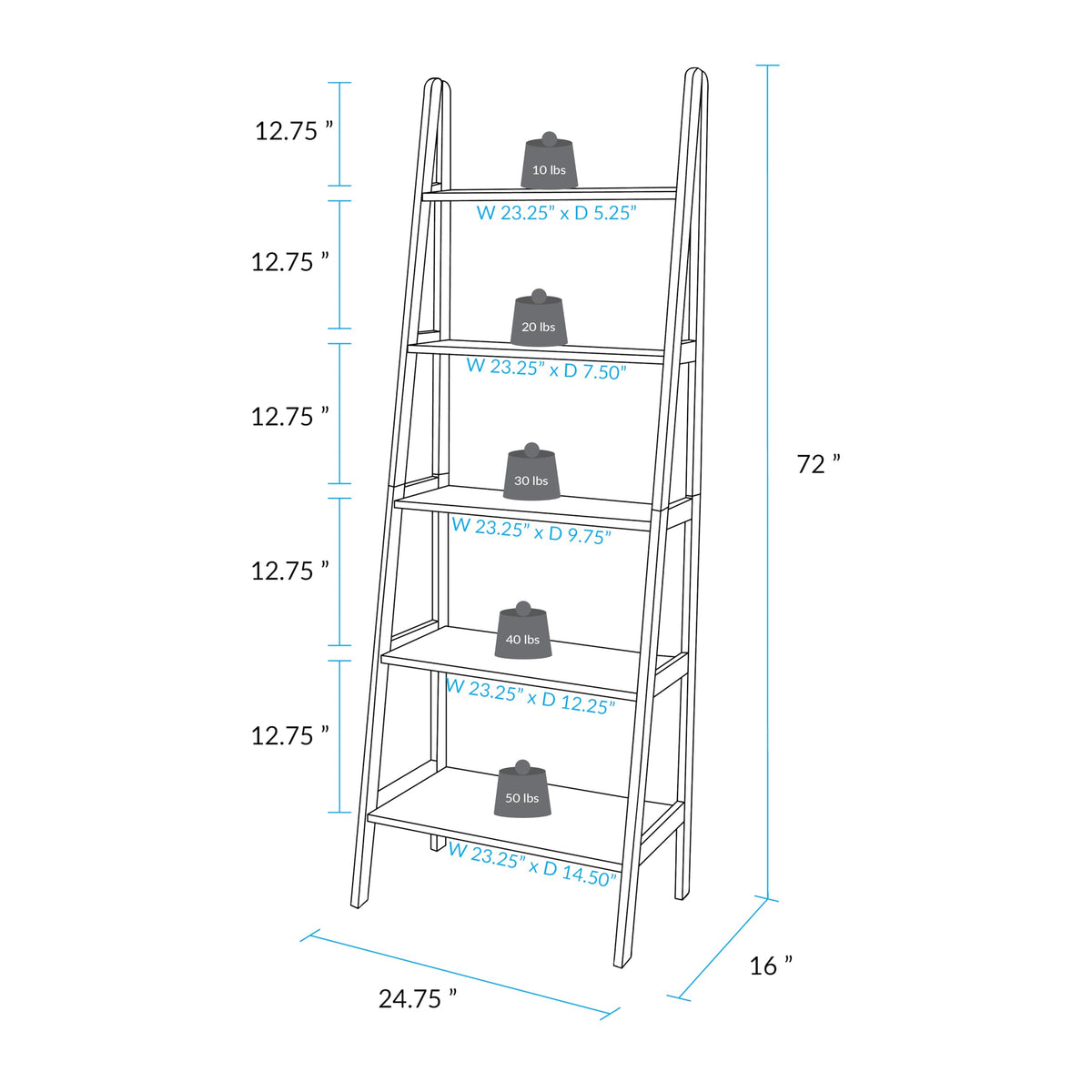 Solid Wood 5-Shelf Ladder Bookcase M6087