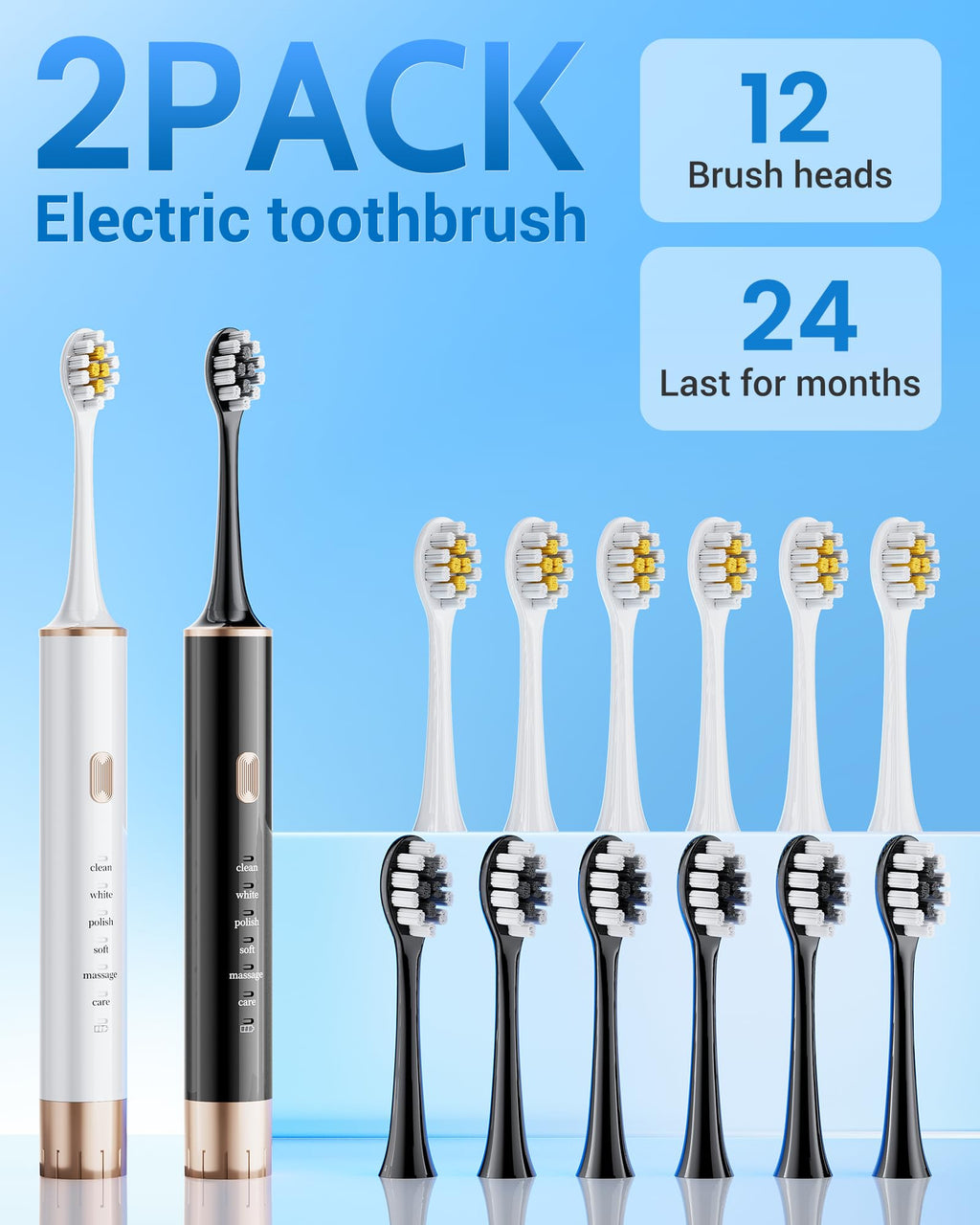 2 Pack Electric Toothbrush with 12 Replacement Heads F40580