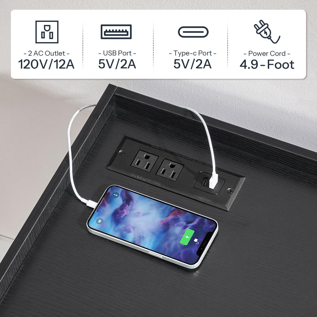 Black Wood Lateral File Cabinet with Charging Station P406