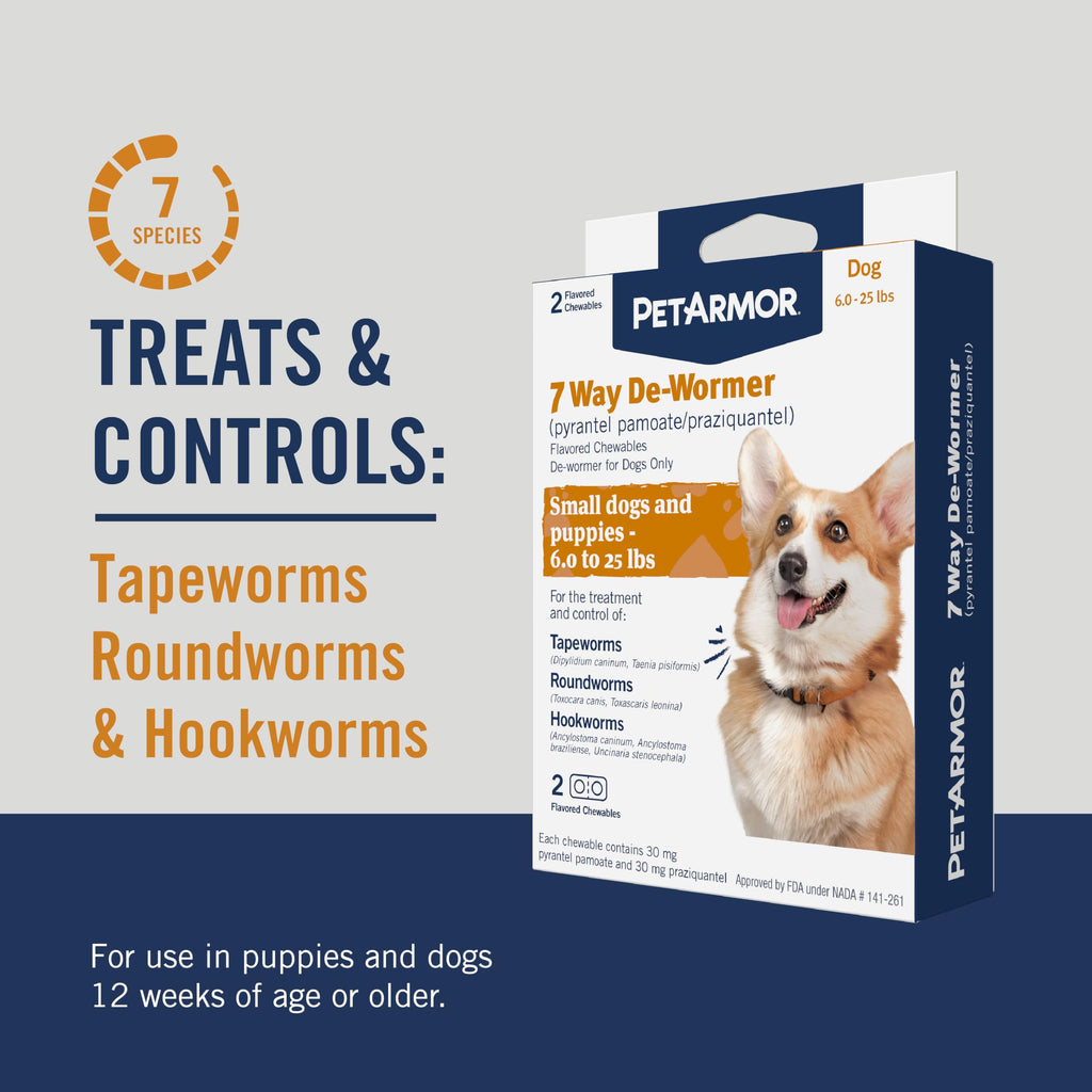 Dog Dewormer Small 6-25 lbs 2-Count Chewable O73486
