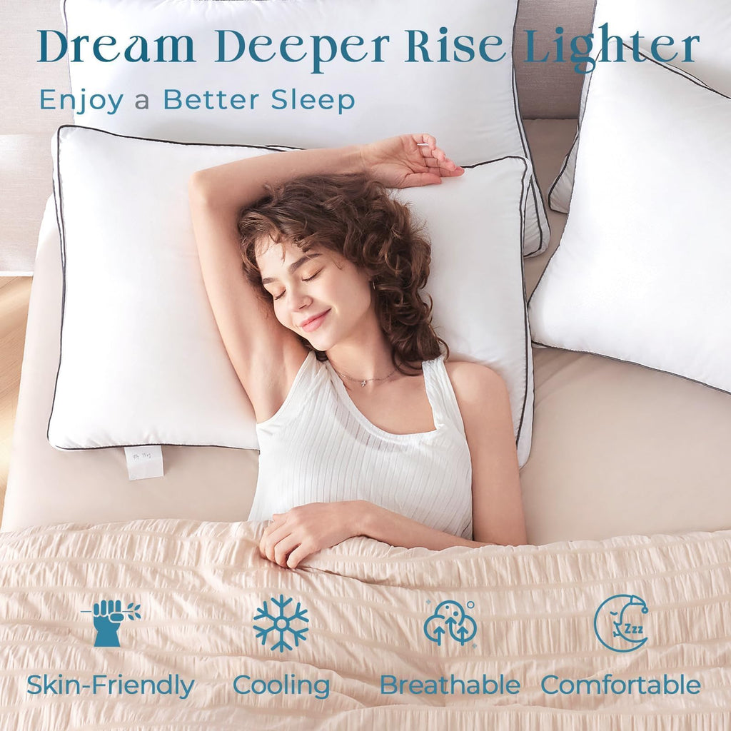 Queen Size Set of 2 White Gusseted Bed Pillows G717