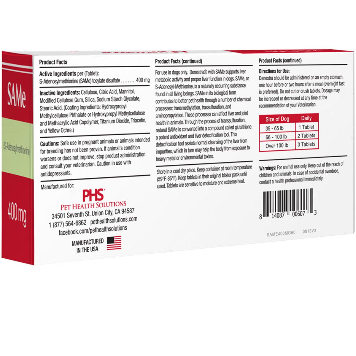 180 Tablets 400 mg S-Adenosyl-L-Methionine M71637