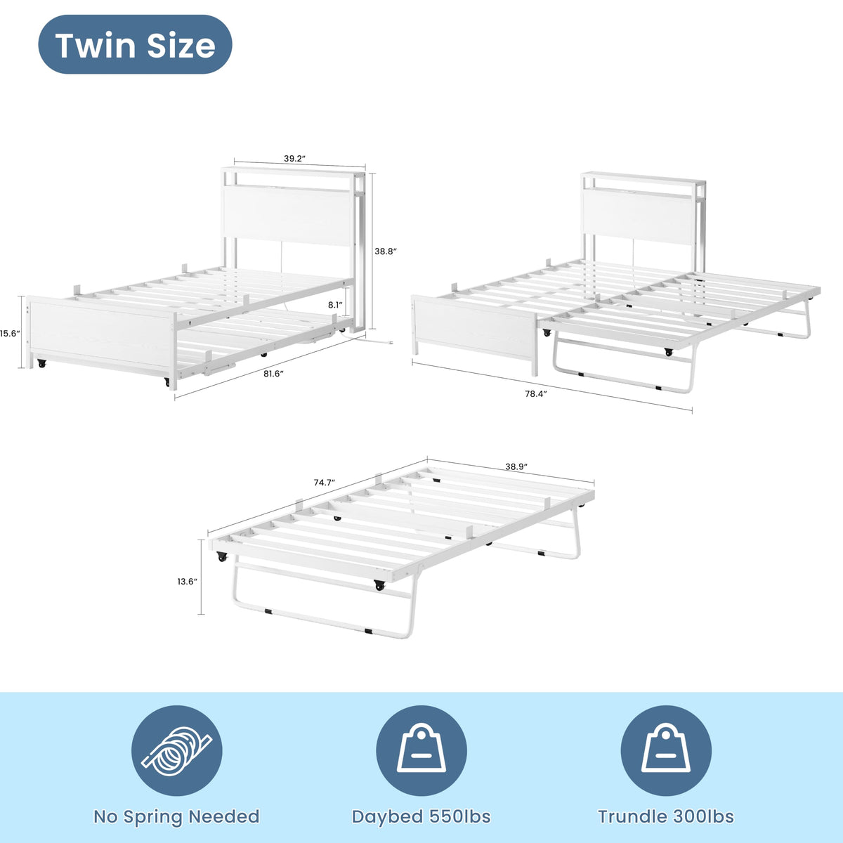 Twin Daybed with Trundle Bed and Storage Headboard U364200
