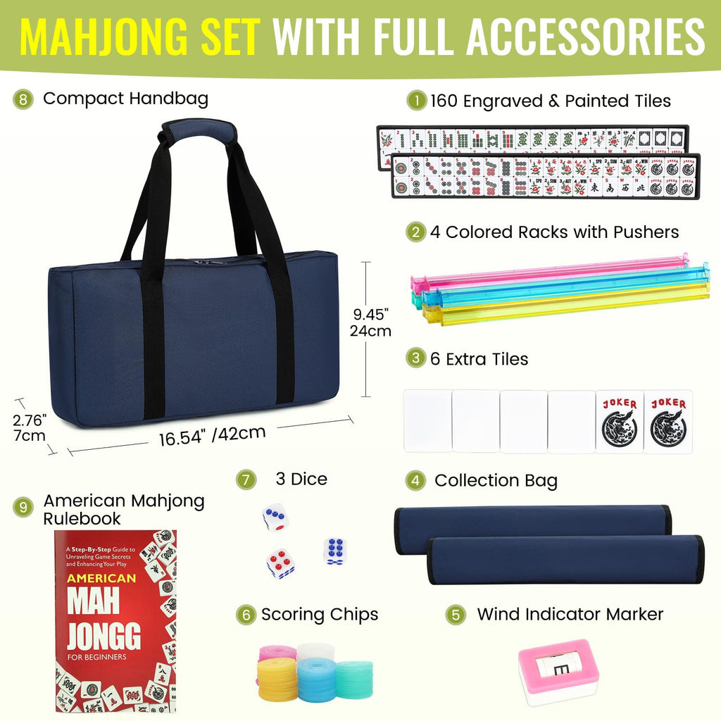 White 166 Tiles Mahjong Set with Blue Carrying Bag V90094