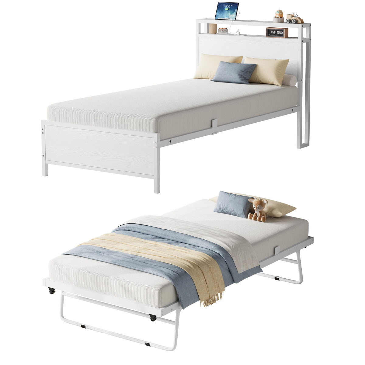 Twin Daybed with Trundle Bed and Storage Headboard U364200