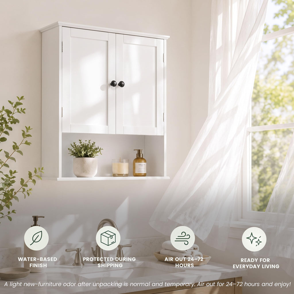 White 30" x 24" Wall Mounted Bathroom Cabinet with Adjustable Shelves O239