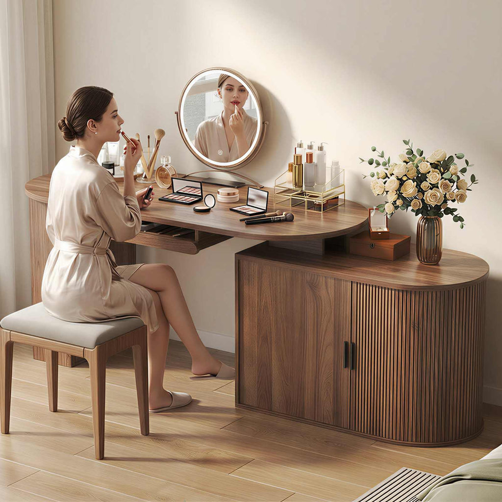 L Shaped Corner Desk with Storage Cabinet Walnut 60 Inch V17503