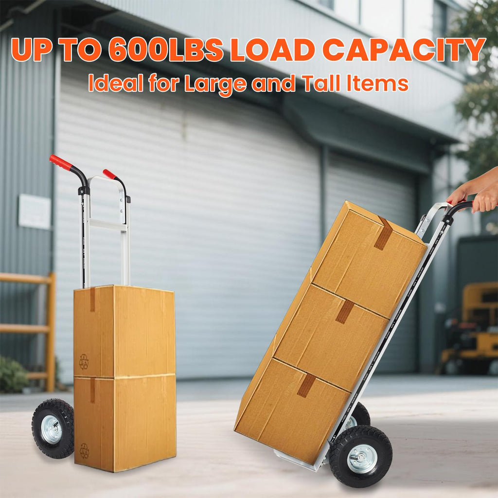 Aluminum Hand Truck Dolly Cart with 10" Pneumatic Tire, 600 LBS Capacity T36623