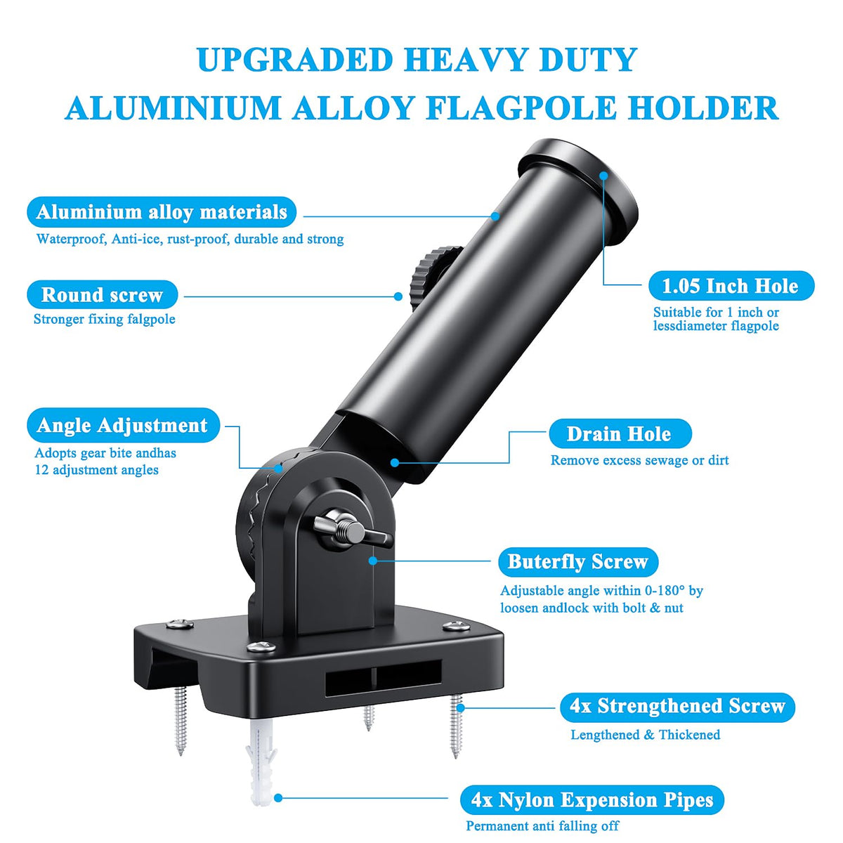 Adjustable Heavy Duty Aluminum Flag Pole Holder W760