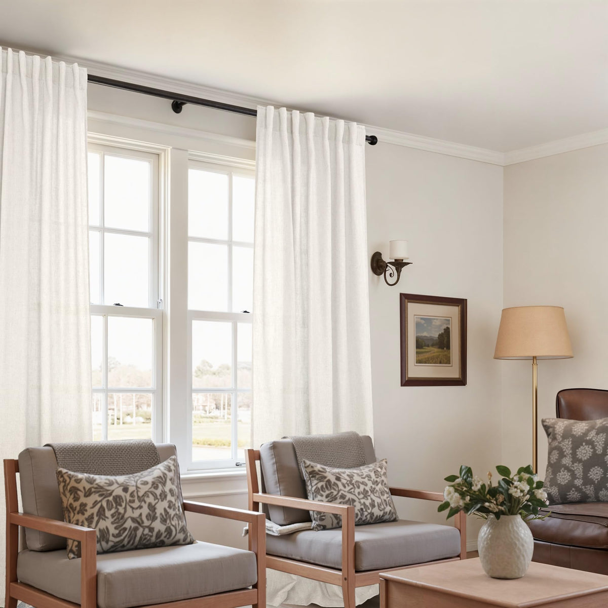 72 Inch Wide Linen Sheer Curtains, 84 Inch Long, 2 Panels Set Y765327