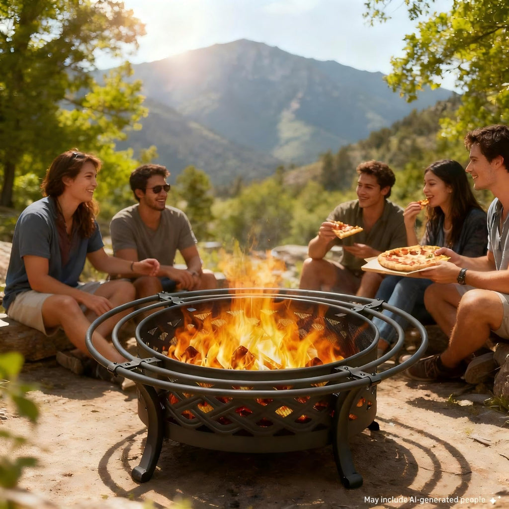 36 Inch Outdoor Fire Pit with Spark Screen Black E13474
