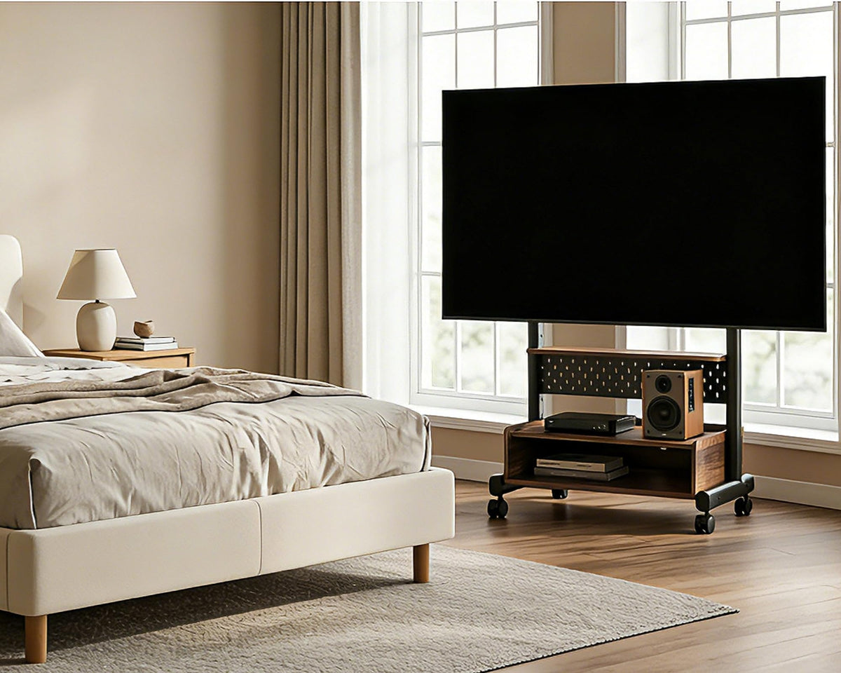 Rolling TV Floor Stand for 40-85in TVs, Height-Adjustable, Walnut H808966
