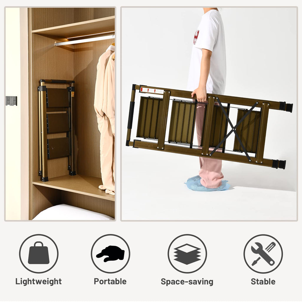 3 Step Aluminum Step Stool with Retractable Handrail R259862