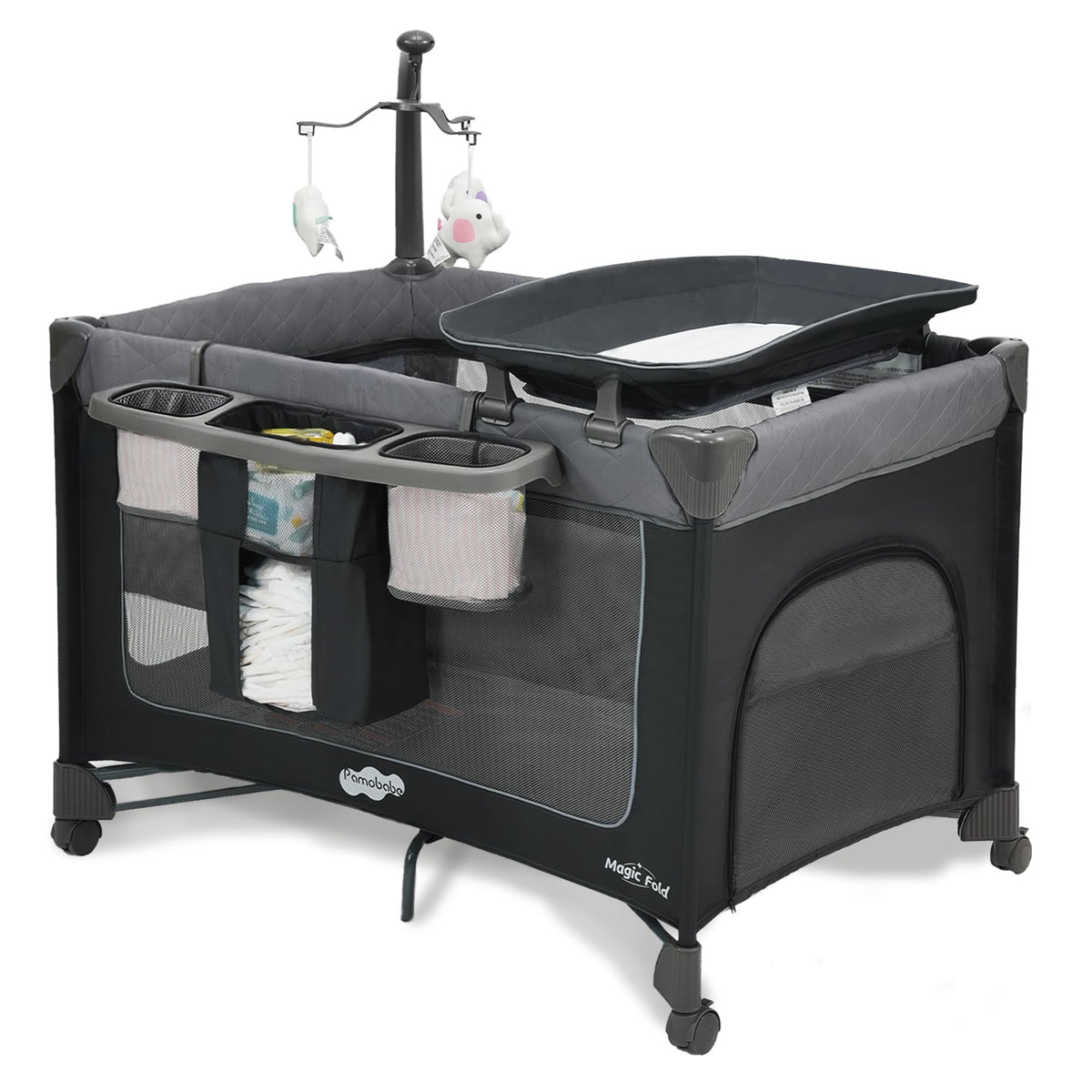 Grey Foldable Playard with Bassinet and Changing Table C66488