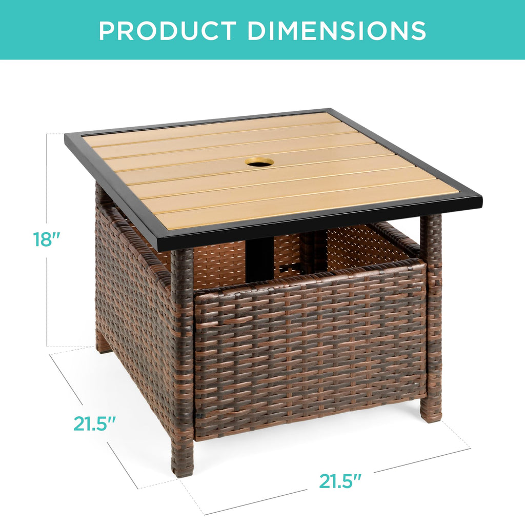 Brown Wicker Square Side Table with Umbrella Hole Y766795