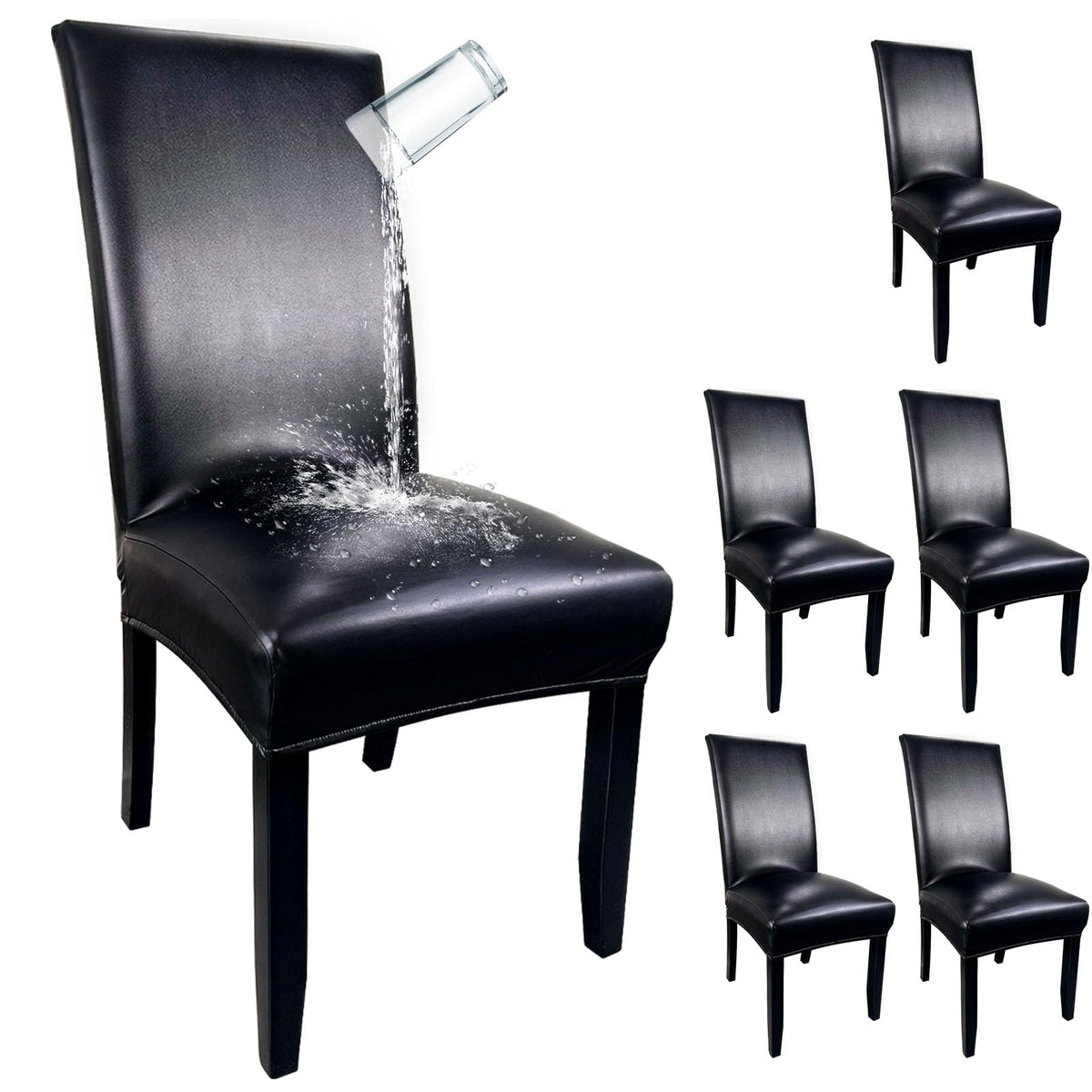 Pu Leather Dining Chair Covers Set of 6 Black Q348336