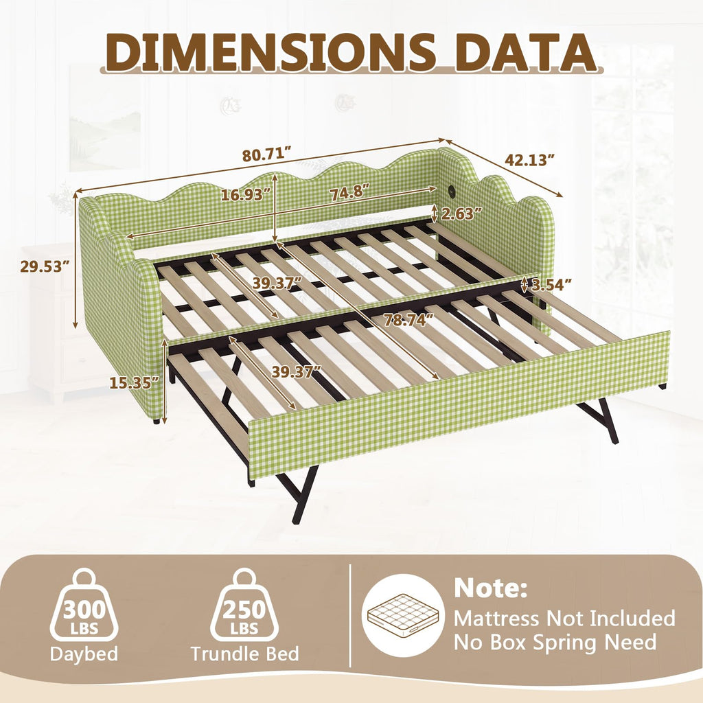 Twin Size Upholstered Daybed with Pop Up Trundle F8187
