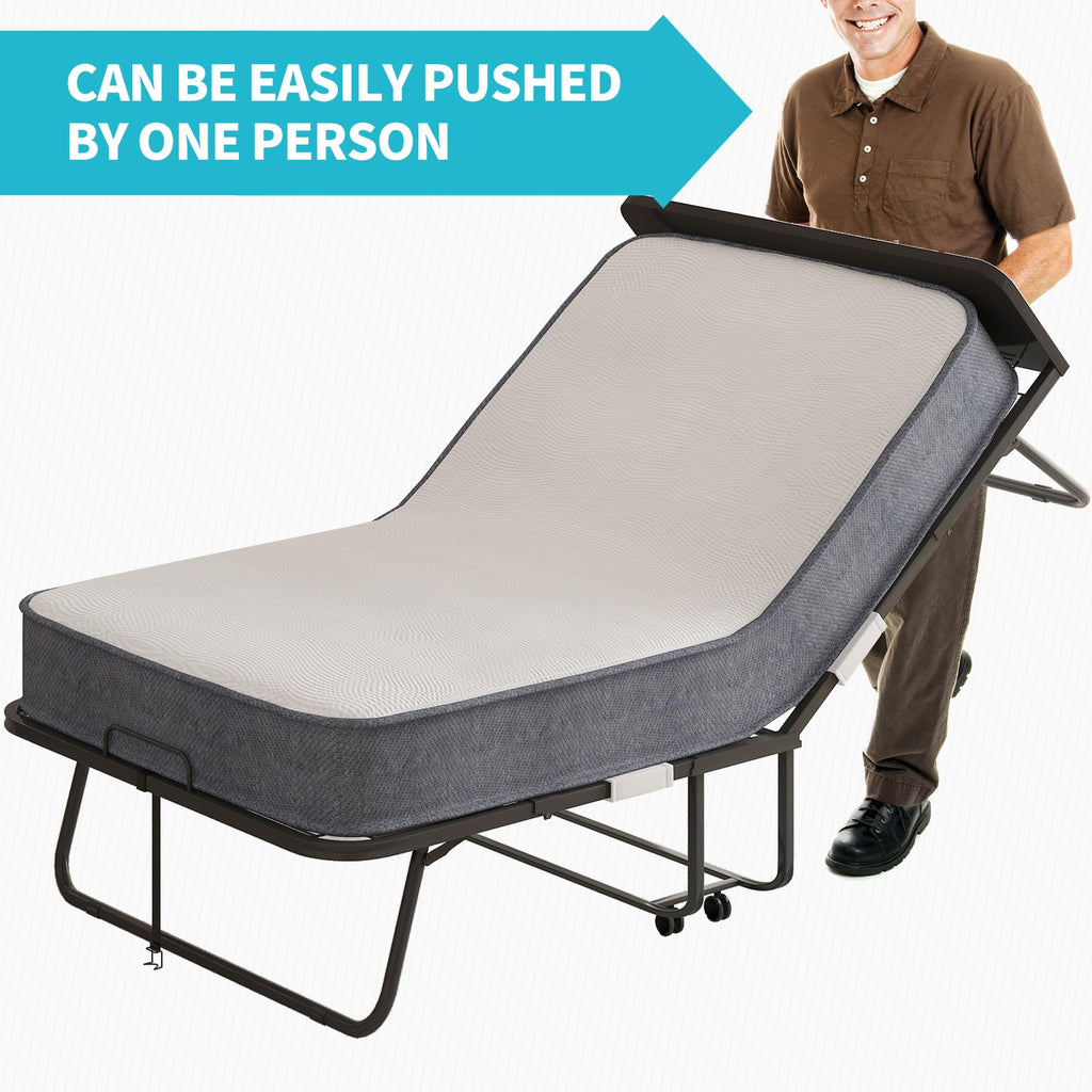 75" x 46" Folding Bed with 5" Memory Foam Mattress and Headboard Q178