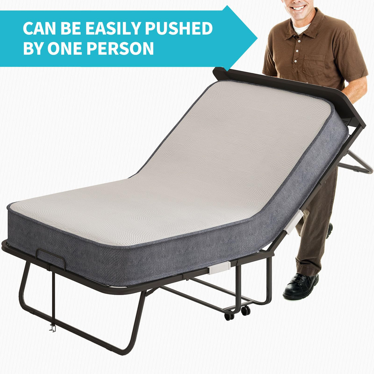 75" x 46" Folding Bed with 5" Memory Foam Mattress and Headboard Q178
