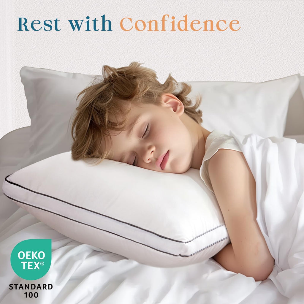 Queen Size Set of 2 White Gusseted Bed Pillows G717