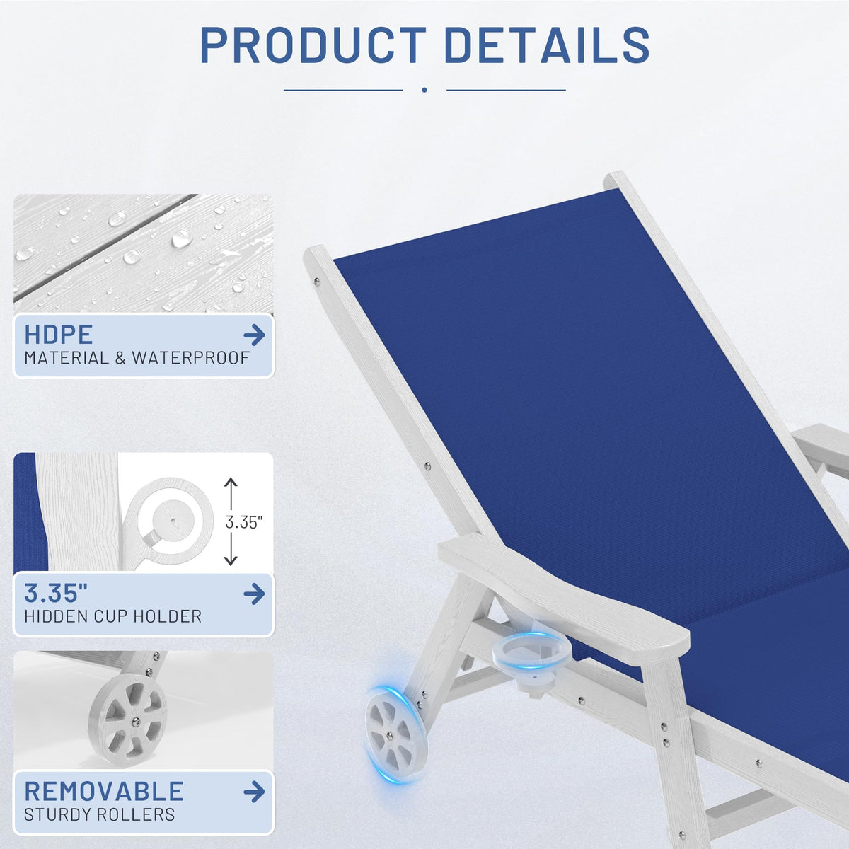 Royal Blue Patio Chaise Lounge Chair Set of 2 with Cup Holder P60145