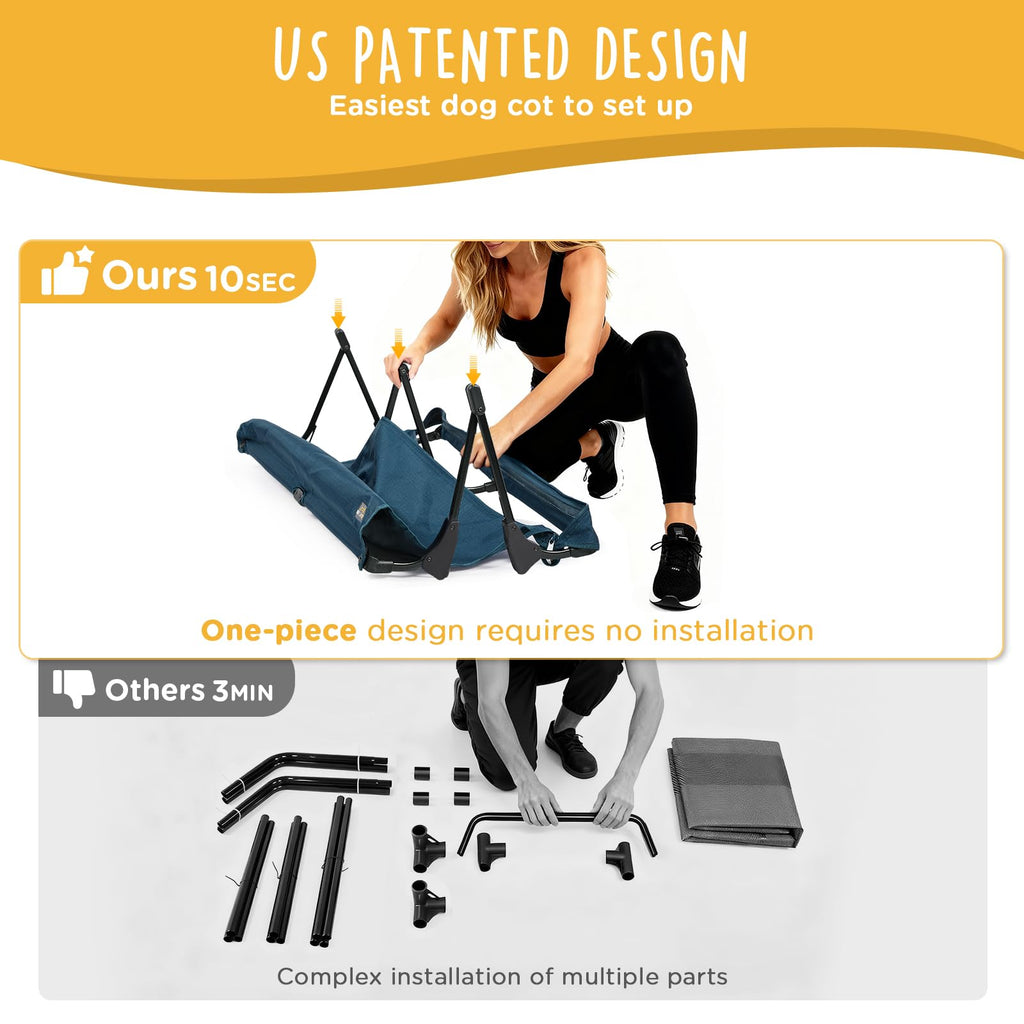 Large Elevated Dog Cot with Non-Slip Feet, Dark Blue R322