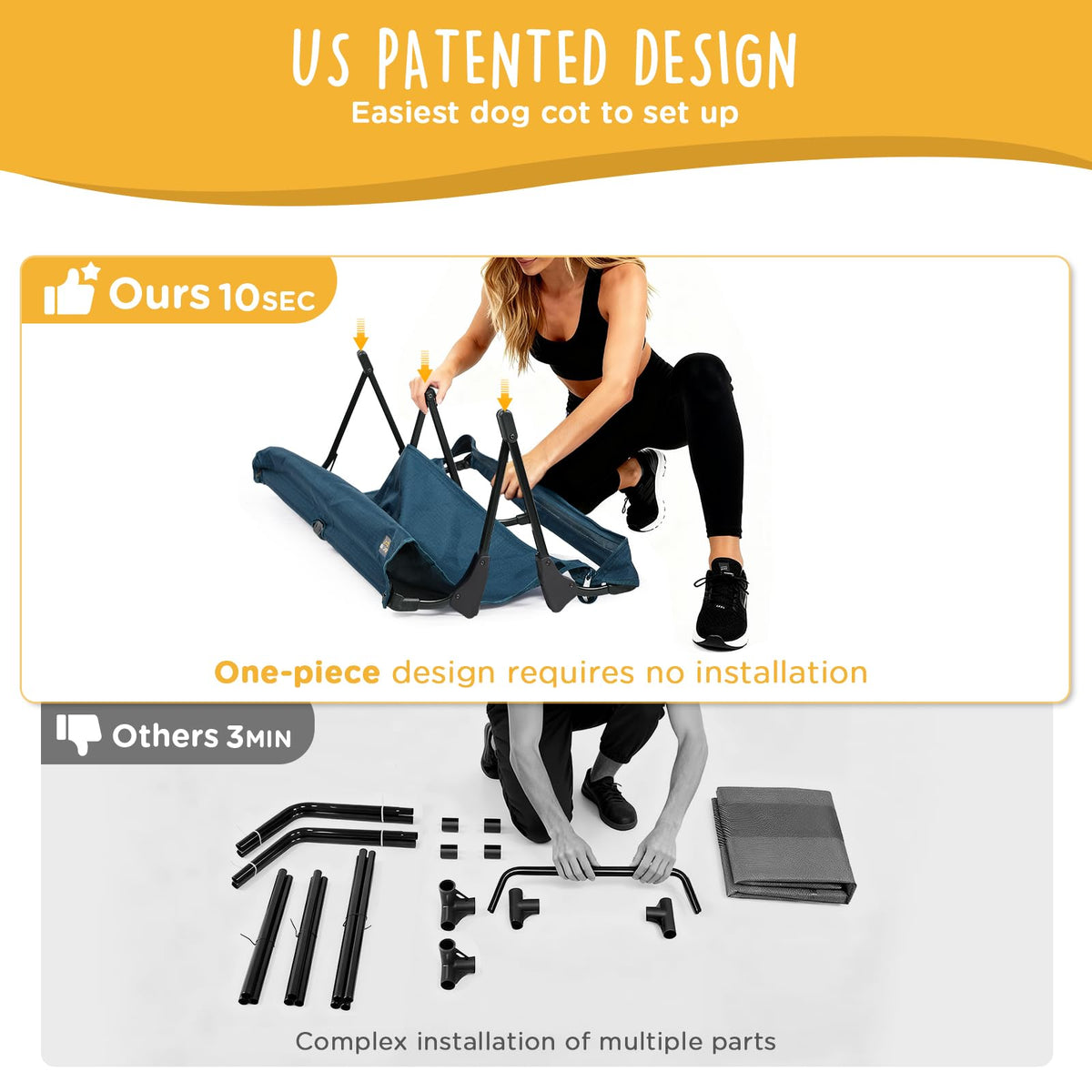 Large Elevated Dog Cot with Non-Slip Feet, Dark Blue R322
