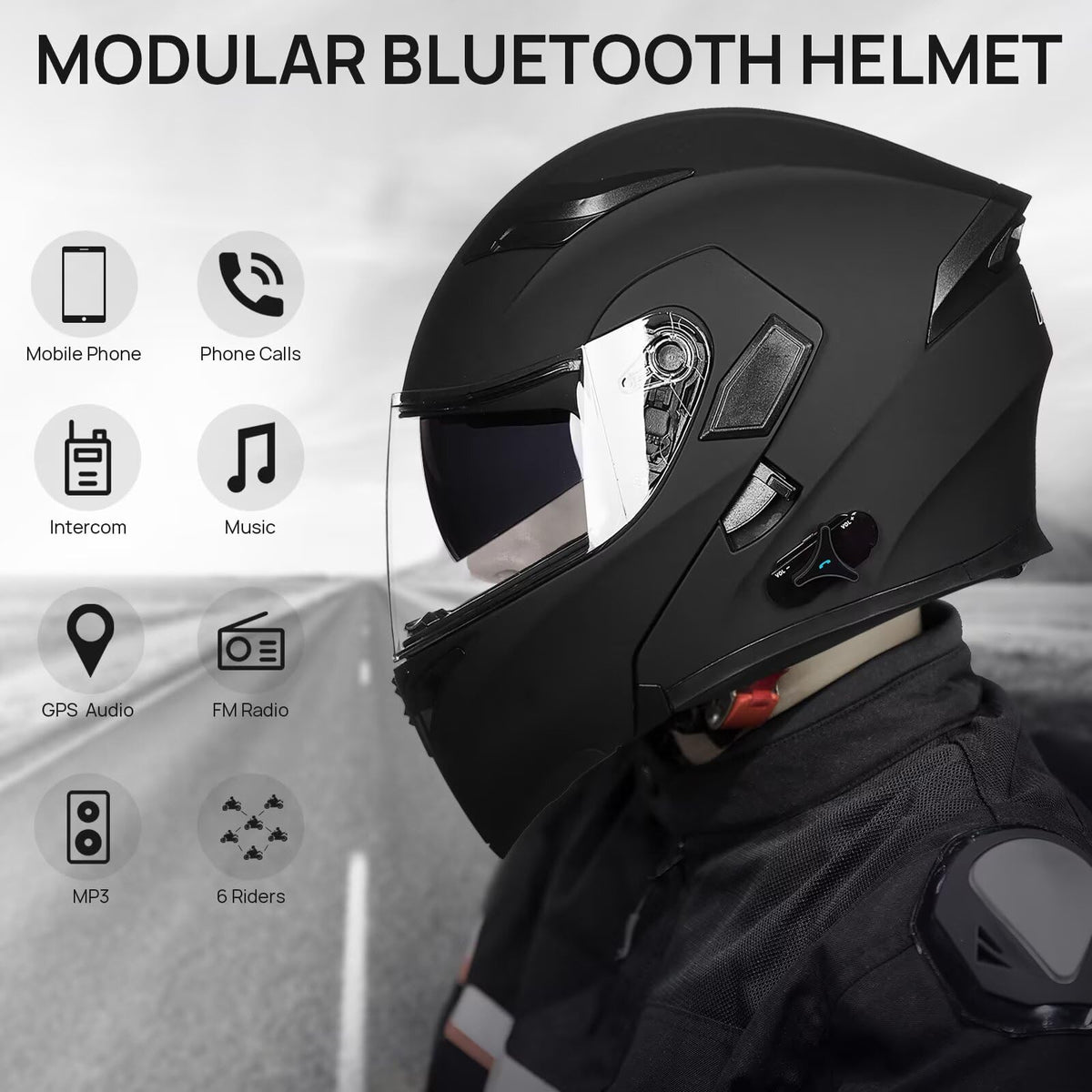 Bluetooth Modular Flip up Full Face Motorcycle Helmet E29331