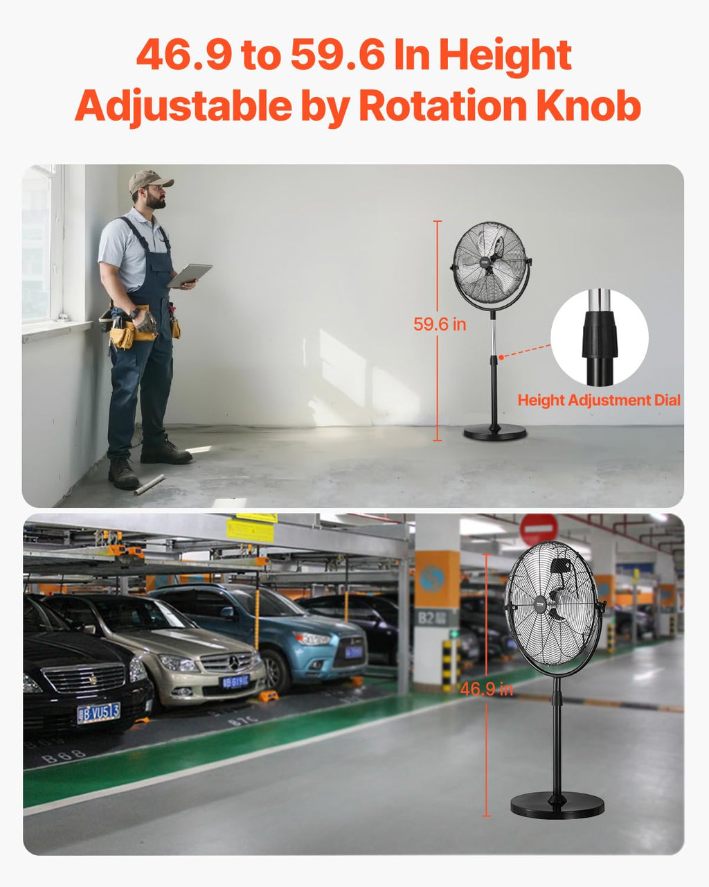 20 Inch 3 Speed Adjustable Height Pedestal Fan L39428