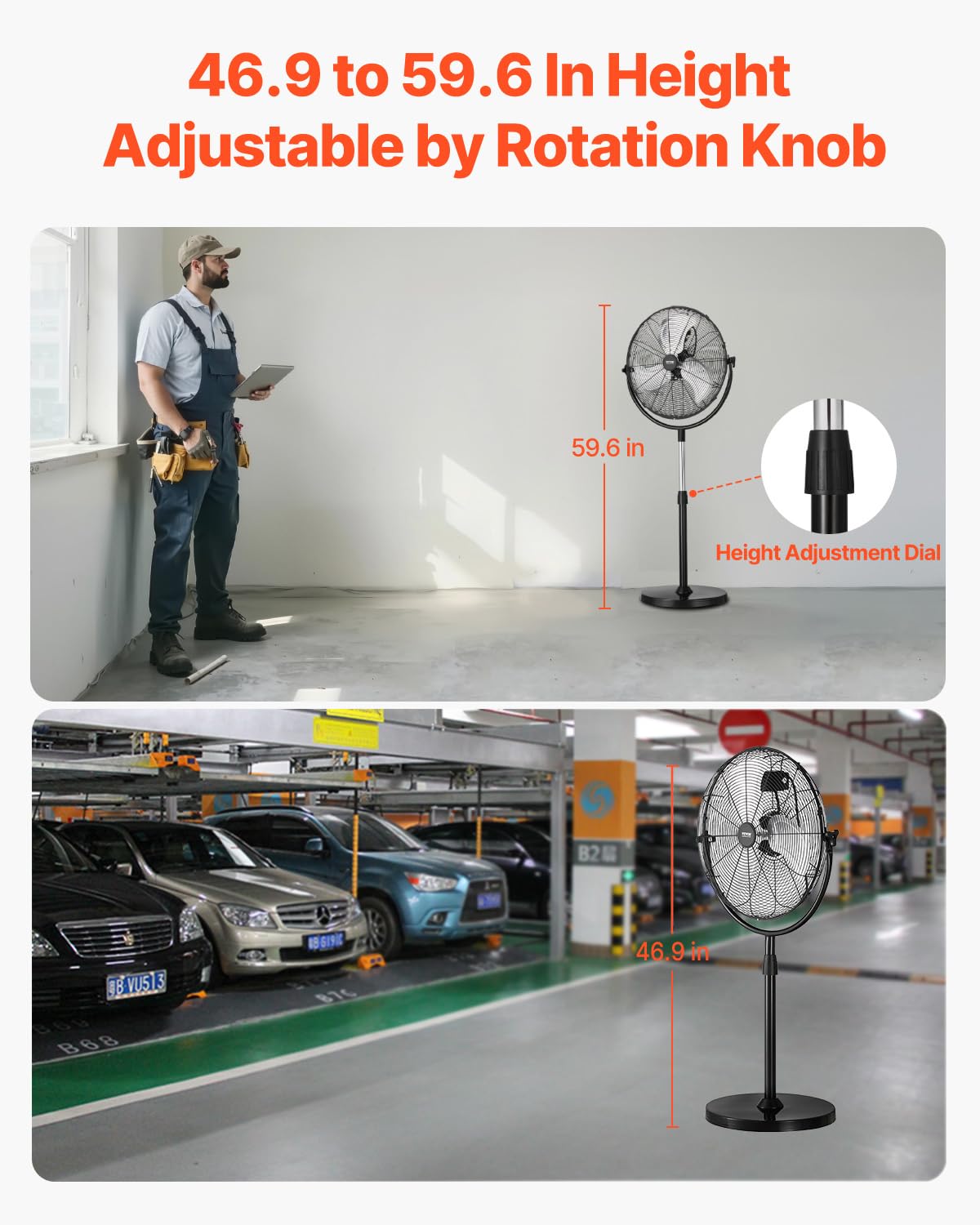 20 Inch 3 Speed Adjustable Height Pedestal Fan L39428